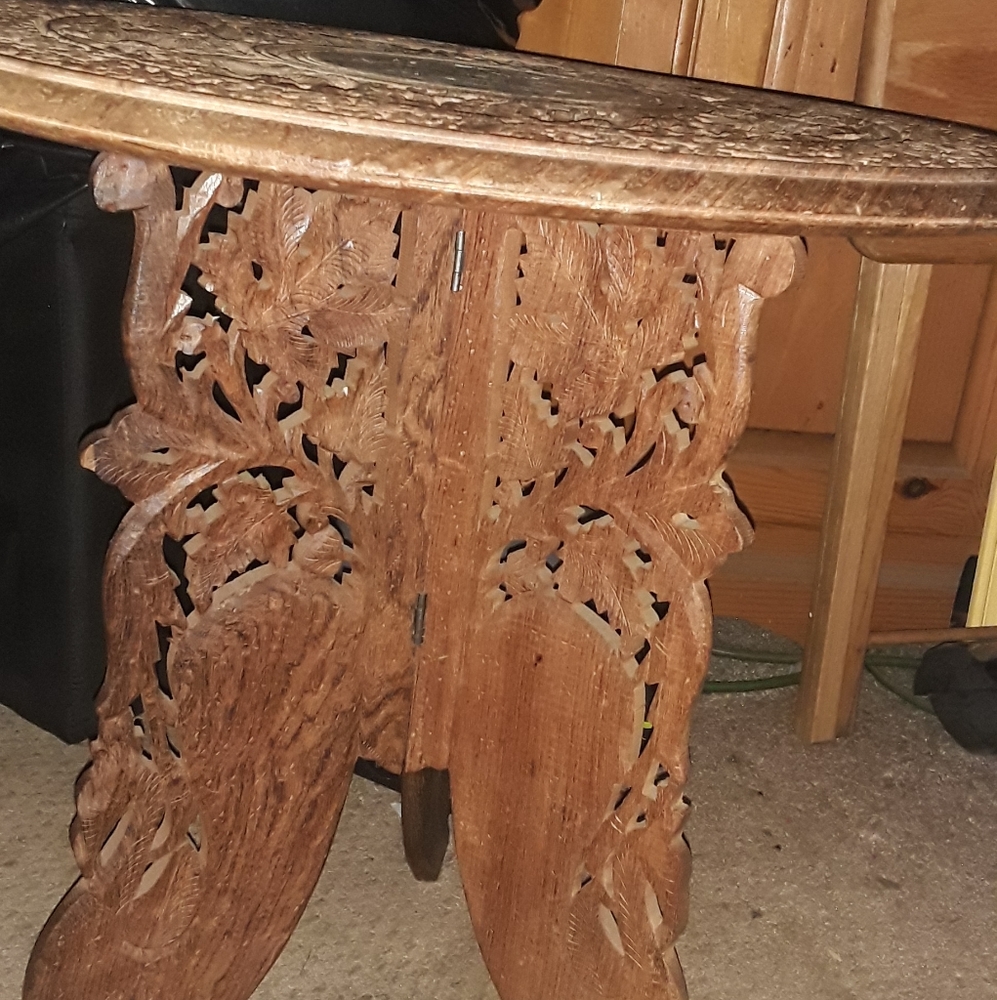 Antique Anglo-Indian Hand-Carved Folding Side Tabl